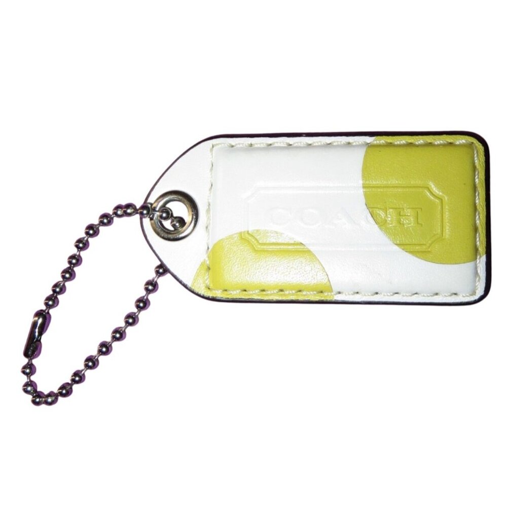 COACH White & Green Spotted Leather Large Hangtag FOB bag charm